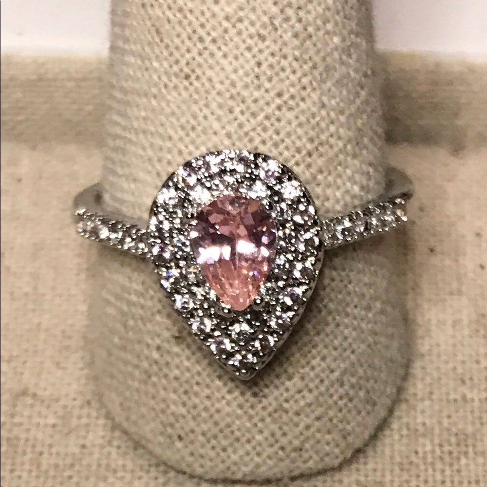 Pear Cut Pink Sapphire Pavé Halo Ring (size 10)